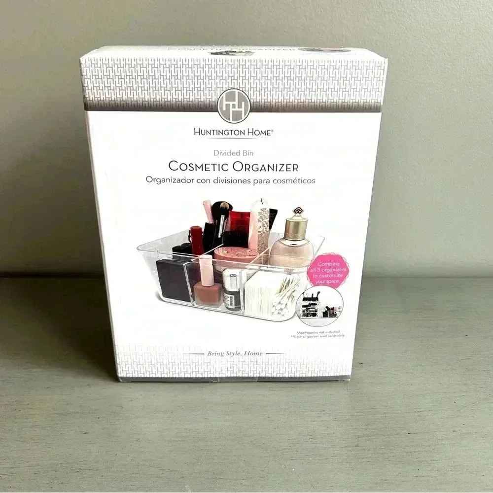 Huntington Home Cosmetic Make-Up Bathroom Organizer Storage Clear Divided Bin